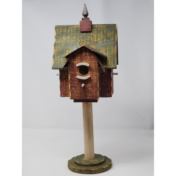 Vintage Home Interiors Wood Birdhouse On‎ A Stand Green And Brown - Picture 7 of 11